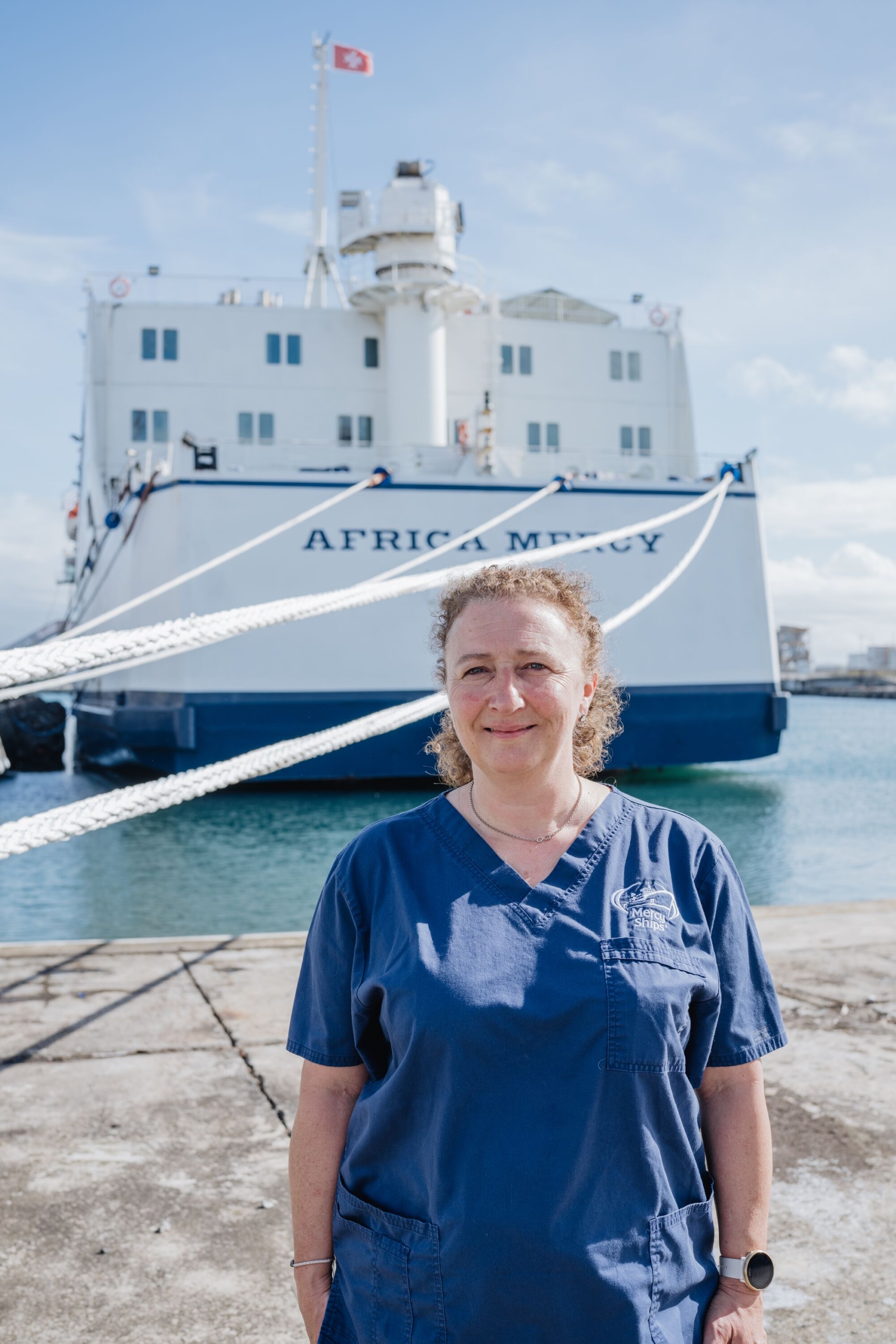 Diëtiste Pascale Berghmans aan boord bij Mercy Ships